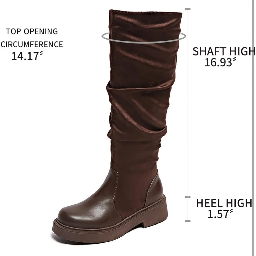 CARLKARIDA Chunky Heel Riding Boots With Side Zipper Brown Size 8/340